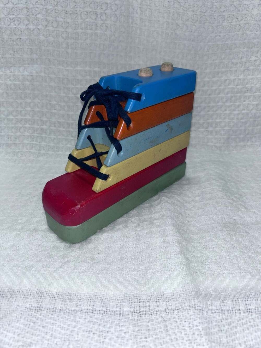 Vintage Wooden Lacing Shoe Educational Toy